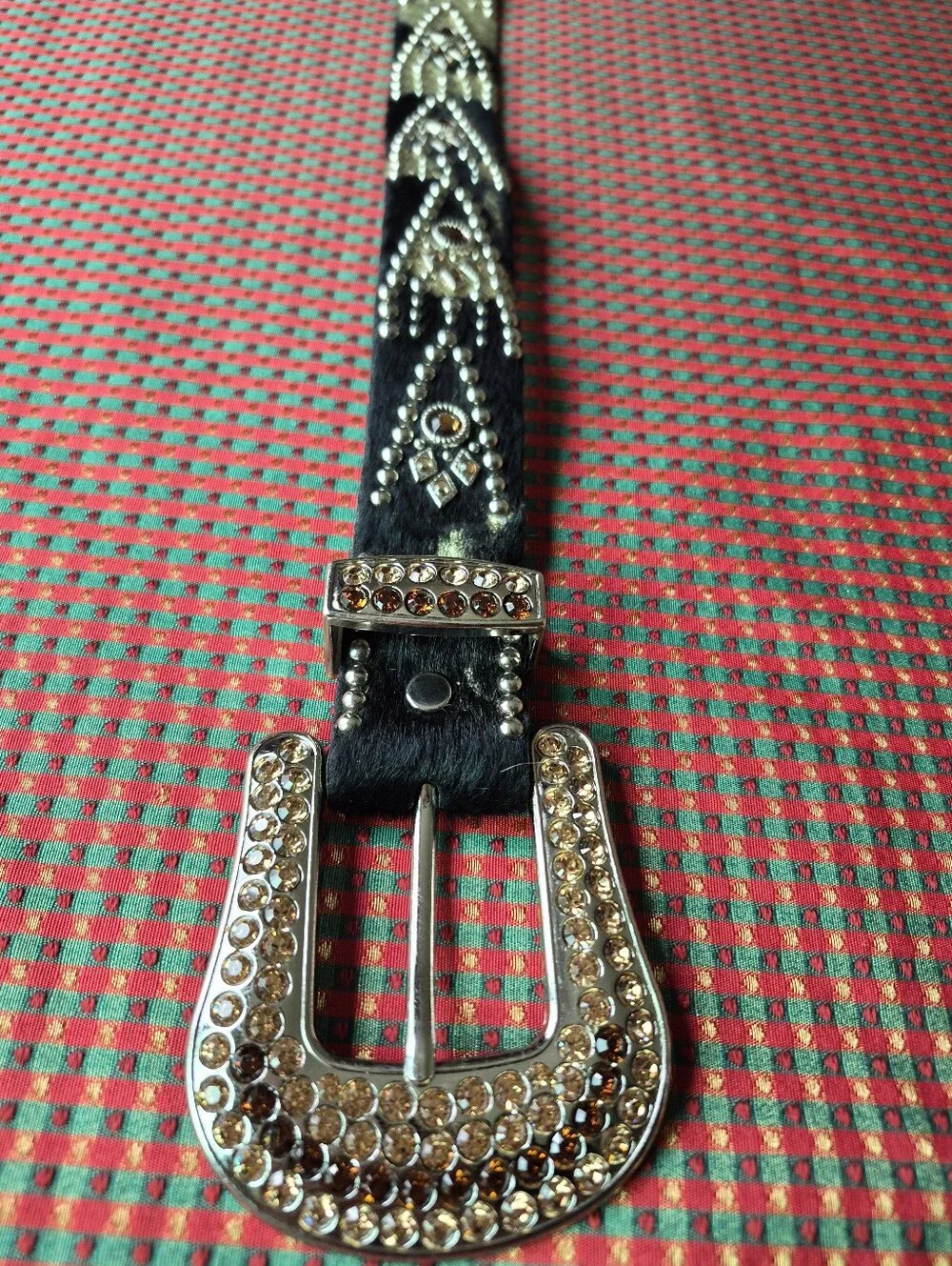 Kippys Swarovski Crystal Rhinestone Cow Hide Leather Belt Size 30 Amber Bronze